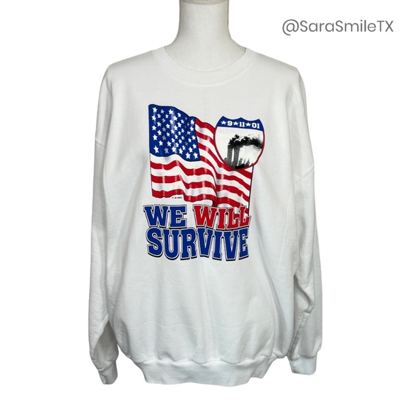 VINTAGE NYC TWIN TOWERS 9-11 MEMORIAL Unisex USA We Will Survive Sweatshirt - Picture 1 of 14